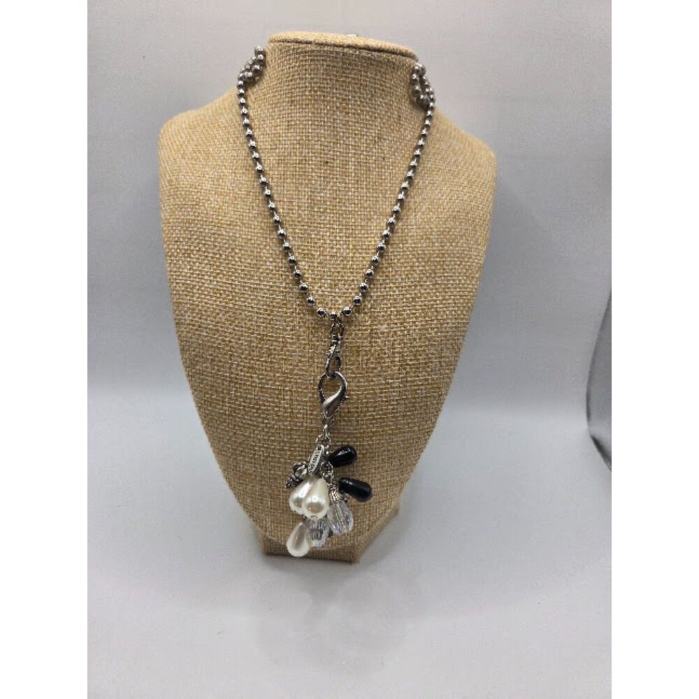 1886. Vintage Signed Jewel Kade Silver-Tone Ball Chain Necklace & Charm Cluster
